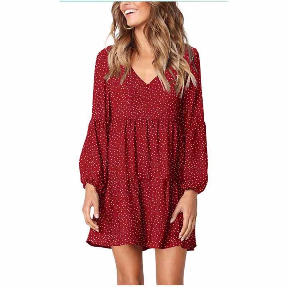 NWT Red and white polka dot swing shift flowy dress with puff sleeves; size XL